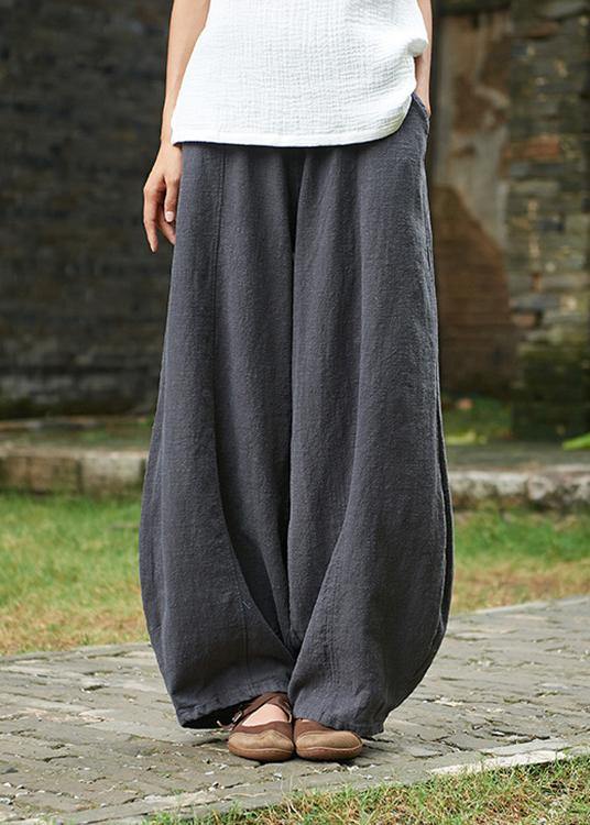 2024 cotton and linen women's Chinese style ramie wild pants yoga pink-flower pants