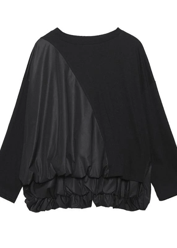 Italian o neck Cinched spring tunic pattern black top